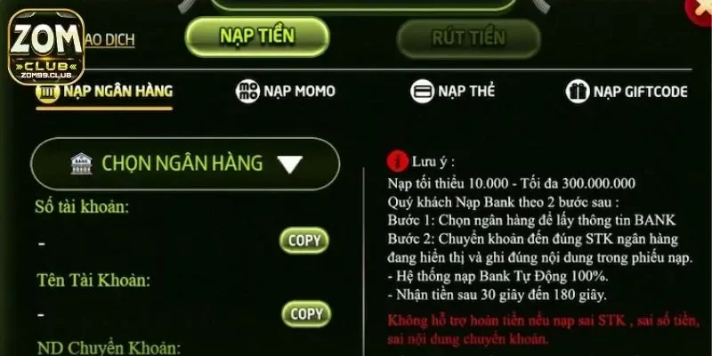 Một số tình huống lỗi có thể xảy ra trong quá trình nạp tiền vào tài khoản